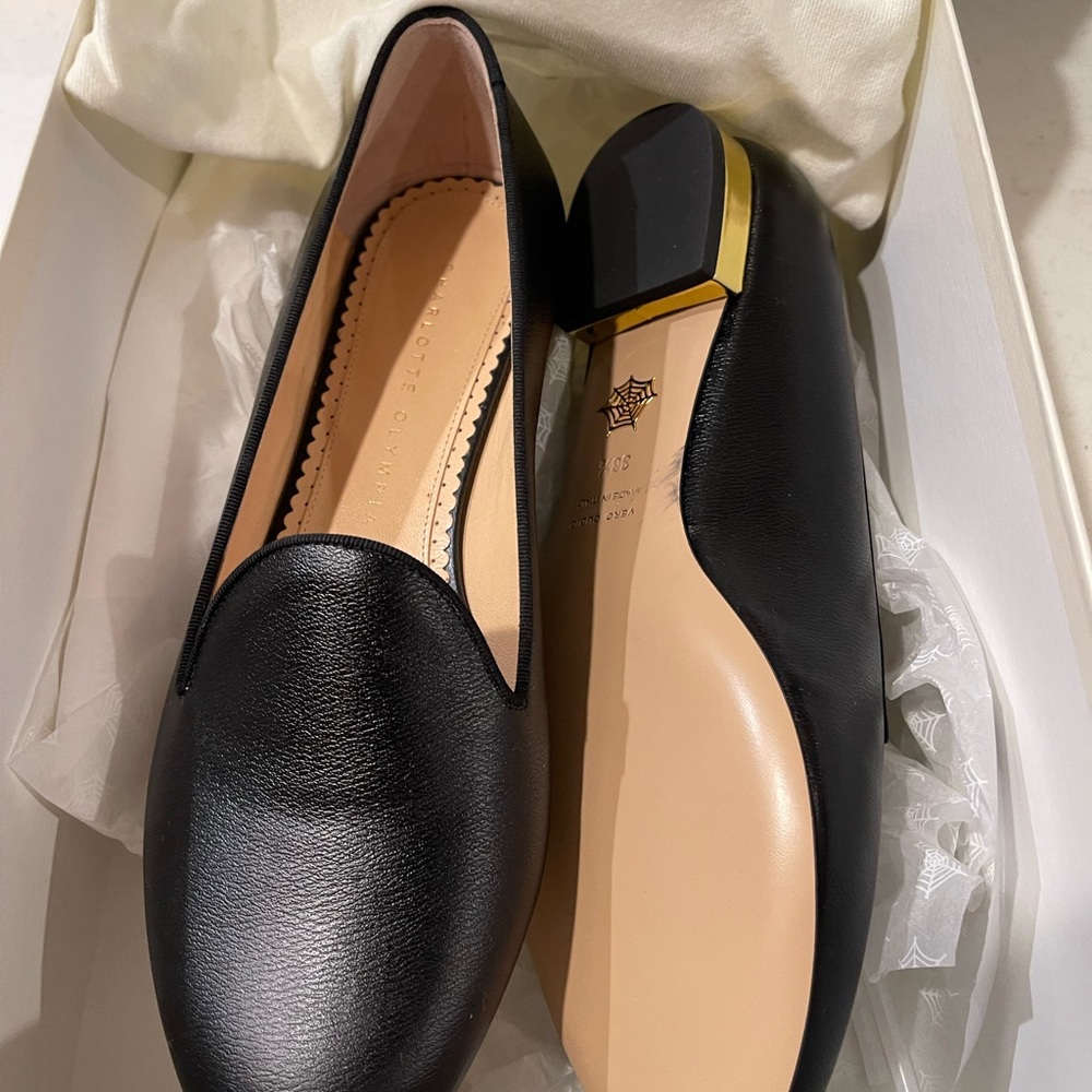 Charlotte Olympia black handmade leather flats. Retail $695 size 38.5